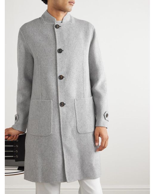 Eleventy Gray Herringbone Wool And Cashmere-Blend Overcoat for men