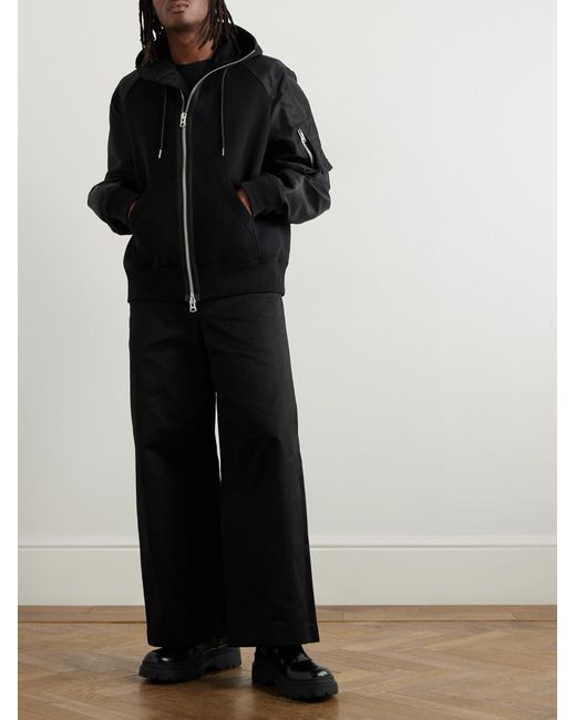 Sacai Black Straight-Leg Belted Cotton-Gabardine Trousers for men