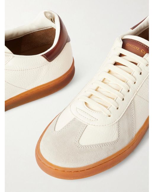 Officine Creative White Militia 001 Suede-Trimmed Full-Grain Deerskin Sneakers for men