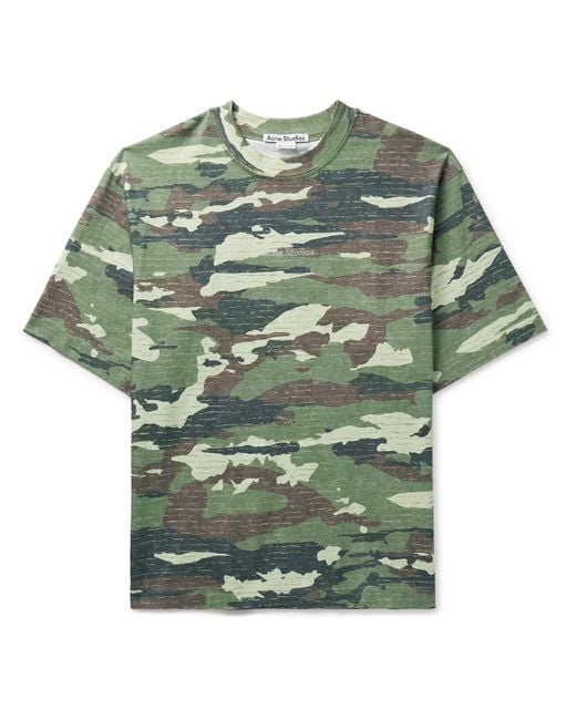 Acne Green Extorr Crystal-embellished Camouflage-print Cotton-jersey T-shirt for men