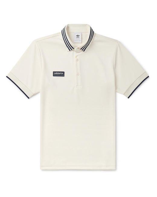 Adidas Originals Natural Striped Logo-appliquéd Jersey Polo Shirt for men