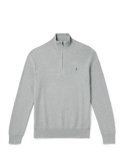 Polo Ralph Lauren Gray Logo-embroidered Honeycomb-knit Cotton Half-zip Sweater for men