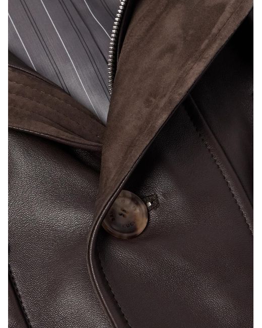 Brunello Cucinelli Black Belted Full-Grain Leather Jacket for men