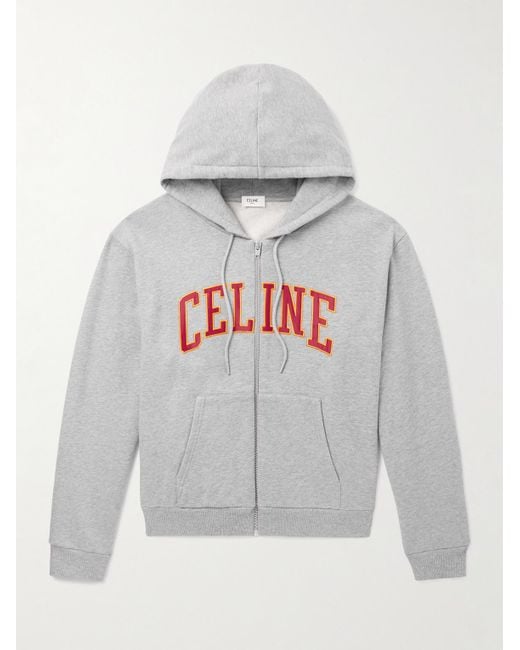 Céline Gray Logo-Appliquéd Cotton-Jersey Zip-Up Hoodie for men