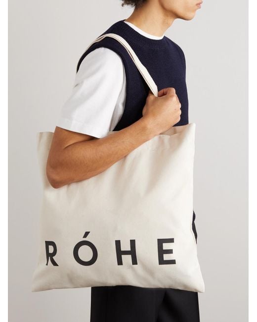 Tote bag in tela di cotone con logo stampato da Uomo di Rohe in Bianco