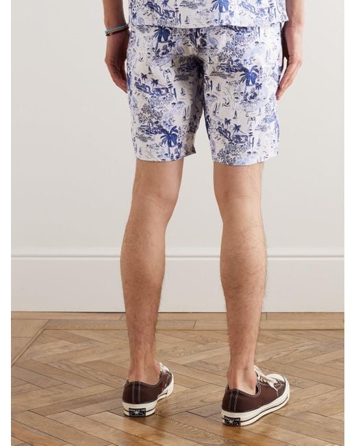 Vilebrequin Blue Bolide Straight-leg Printed Linen Drawstring Shorts for men