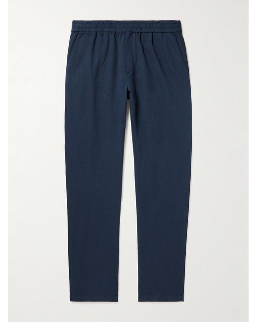 Sunspel Blue Straight-Leg Cotton And Linen-Blend Drawstring Trousers for men
