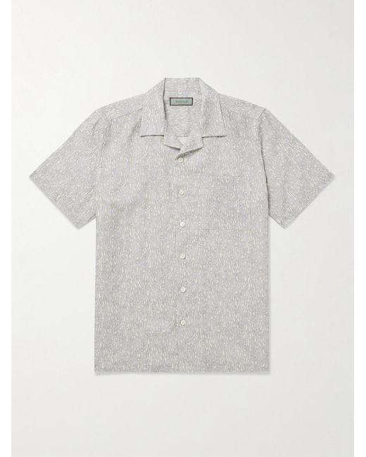 Canali Gray Camp-Collar Printed Linen And Cotton-Blend Shirt for men