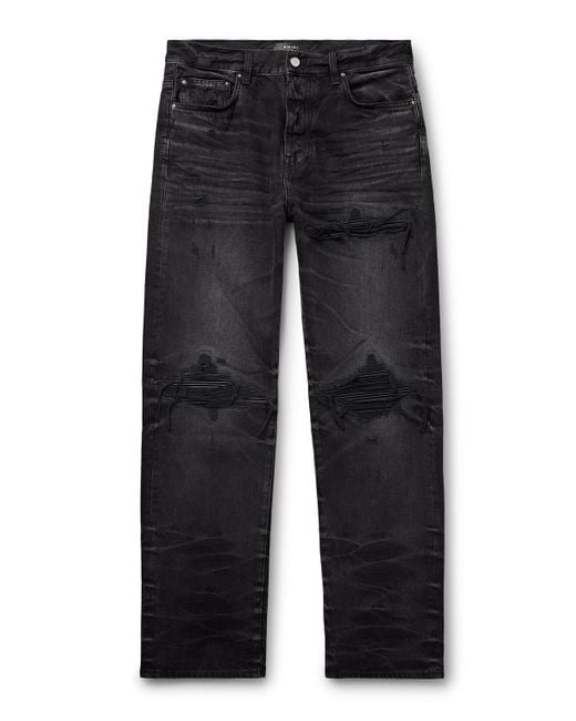 Amiri Men's Black Mx1 Straight-Leg Leather-Panelled Distressed Jeans