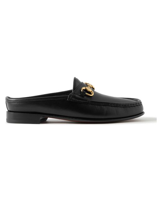 Yuketen Black Ischia Horsebit Leather Backless Loafers for men