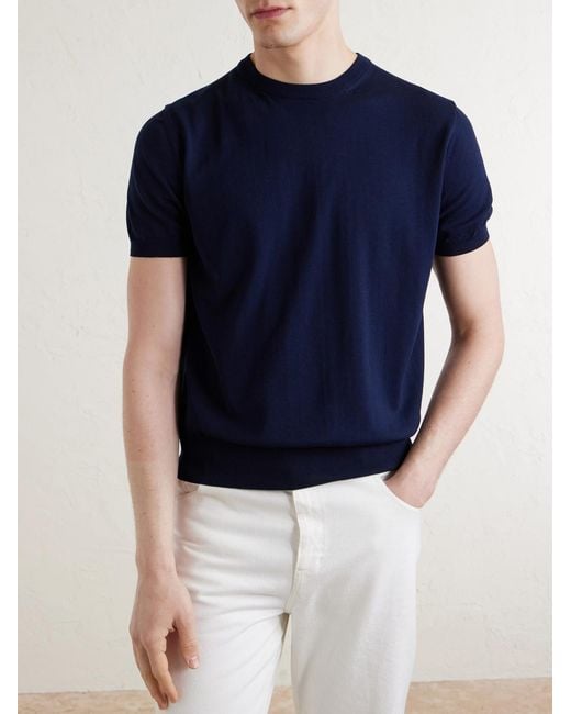 Canali Blue Knitted Cotton T-Shirt for men