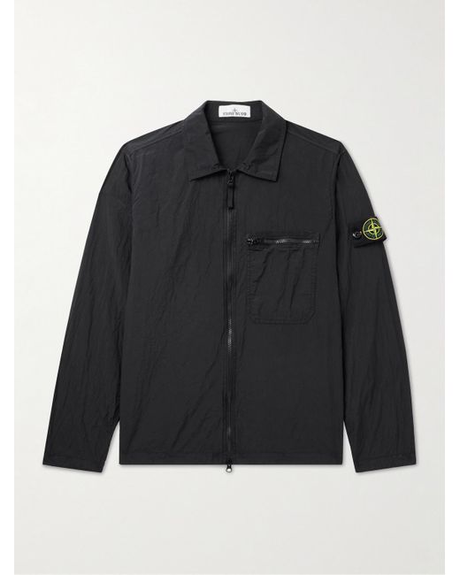 Stone Island Stückgefärbte Hemdjacke aus Reps-ECONYL®-Nylon in Knitteroptik mit Logoapplikation in Black für Herren