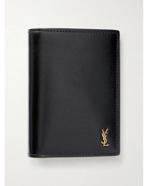 Saint Laurent Black Tiny Cassandre Logo-Appliquéd Leather Bifold Wallet for men