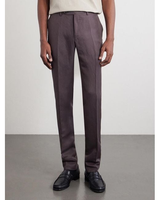 Canali Purple Straight-leg Linen And Silk-blend Suit Trousers for men