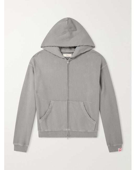 CHERRY LA Gray Distressed Cotton-Fleece Zip-Up Hoodies for men