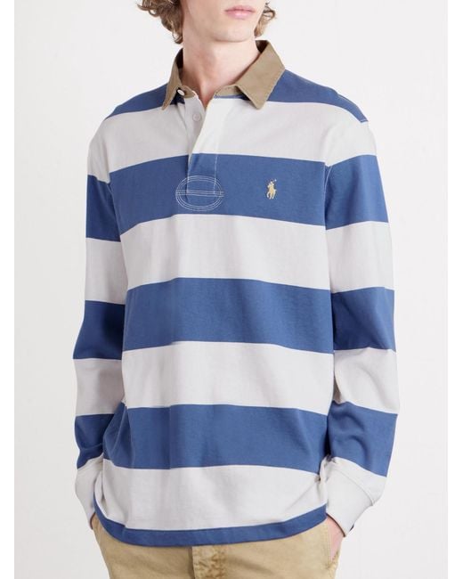 Polo Ralph Lauren Blue Logo-Embroidered Striped Cotton-Jersey Rugby Shirt for men