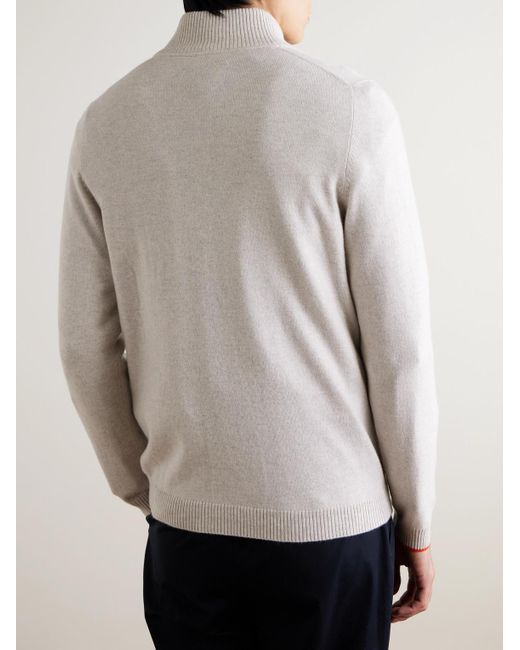 N.Peal Cashmere White Cashmere Tucci Leather-Trimmed Half-Zip Sweater for men
