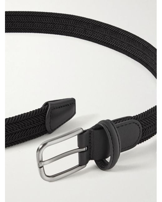 Andersons Black 3.5cm Leather-trimmed Woven Elastic Belt for men