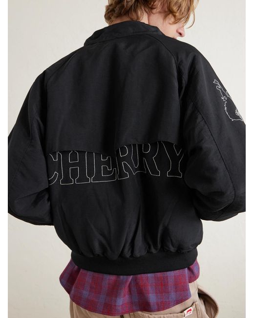 CHERRY LA Blue Championship Embroidered Shell Bomber Jacket for men