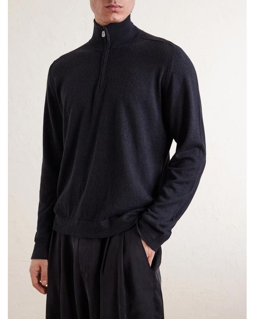 Piacenza 1733 Blue Lupetto Cashmere And Linen-blend Half-zipped Sweater for men