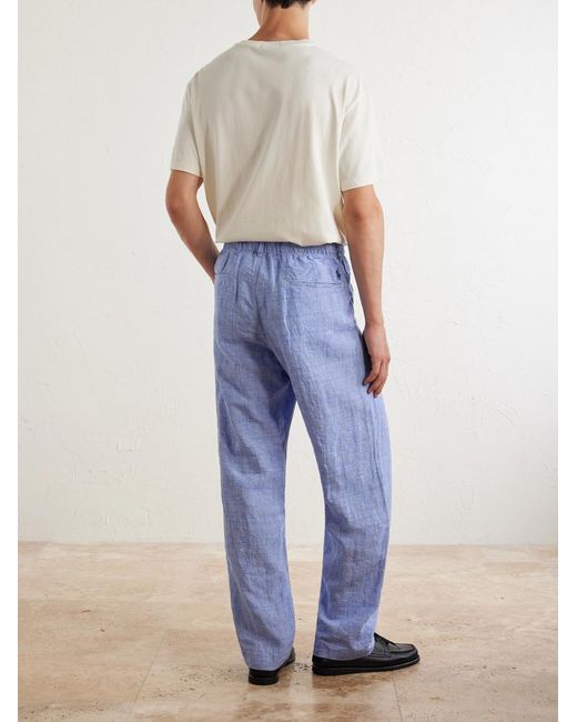 Polo Ralph Lauren Blue Wide-Leg Checked Woven Linen Trousers for men