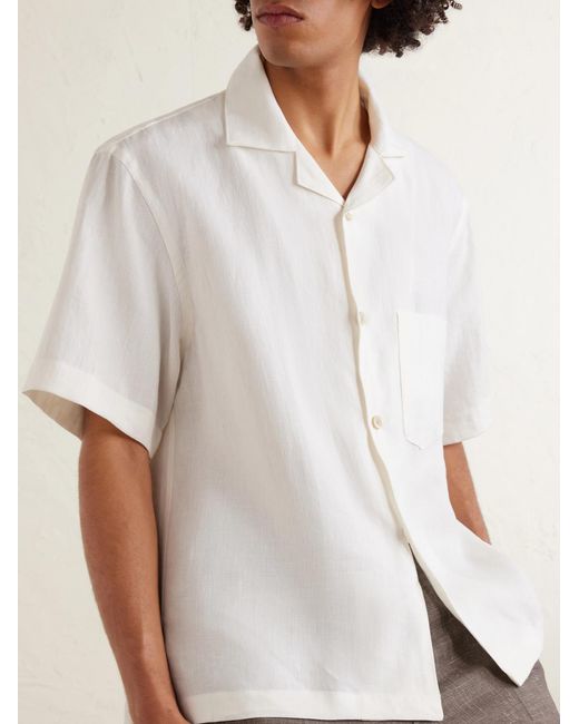 Eleventy White Camp-Collar Linen Shirt for men