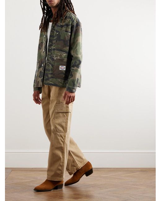 CHERRY LA Green Patchwork Camouflage-print Denim Chore Jacket for men