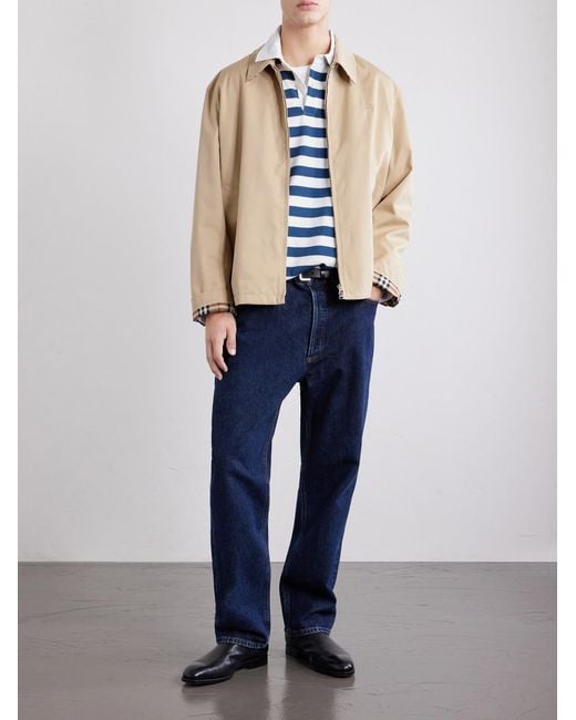 Burberry Blue Logo-Embroidered Striped Cotton Polo Sweater for men