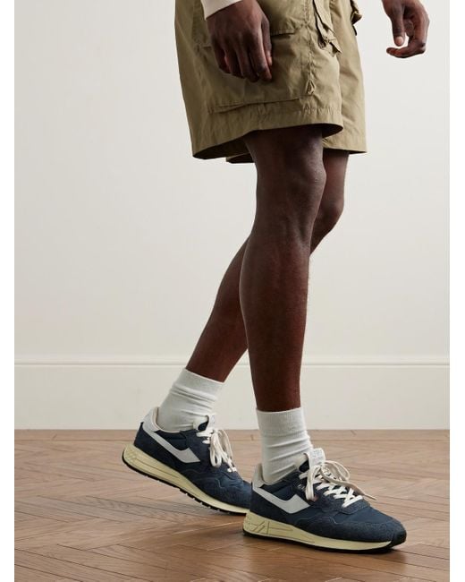 Autry Blue Reelwind Low Cracked-Leather Trimmed Suede And Shell Sneakers for men