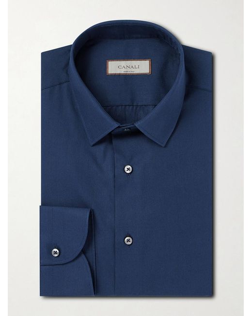 Canali Blue Cotton-Poplin Shirt for men