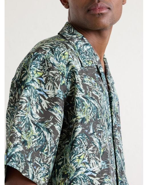 Auralee Blue Printed Silk Satin Shirt for men