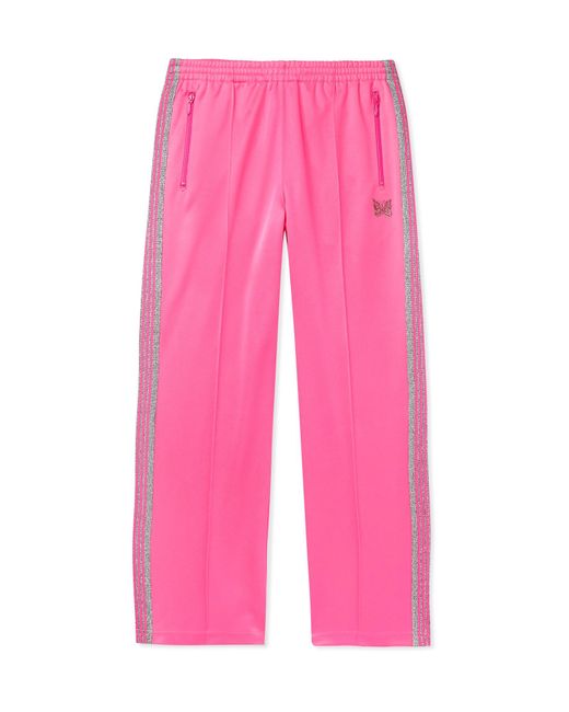 Needles Pink Glittered Webbing-trimmed Tech-jersey Track Pants for men