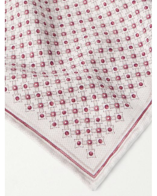 Brunello Cucinelli Pink Printed Silk Pocket Square for men