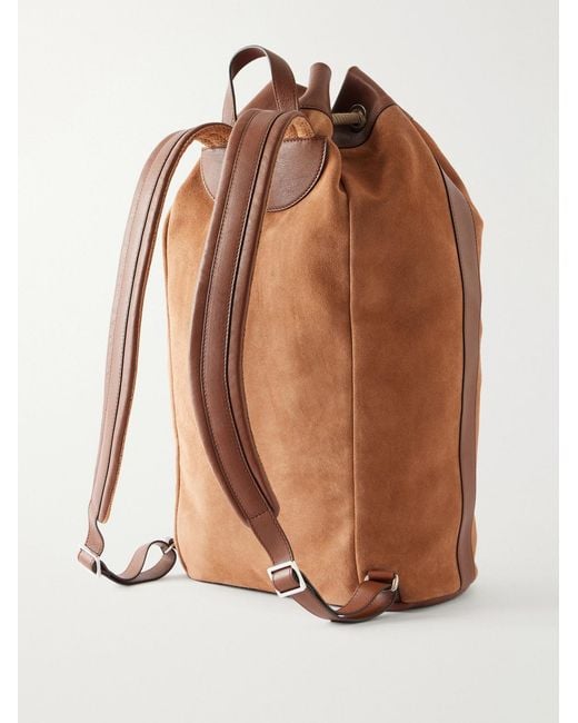 Brunello Cucinelli Brown Leather-Trimmed Suede Backpack for men