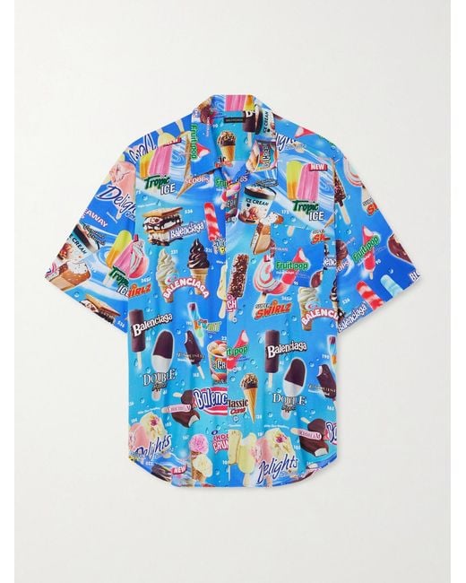 Balenciaga Blue Sweet Treat Minimal Oversized Printed Poplin Shirt for men