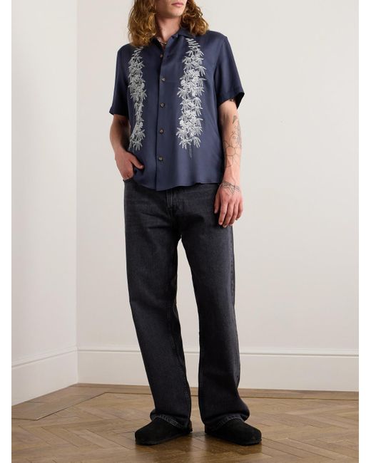One Of These Days Blue Stalks Embroidered Lyocell-twill Shirt for men