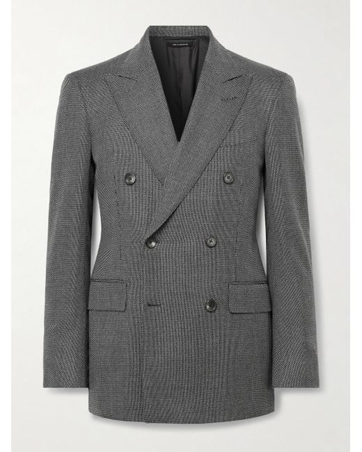 Tom Ford Gray Double-Breasted Birdseye Wool Suit Jacket for men