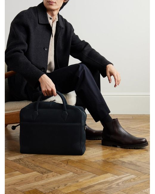 Metier Blue Closer All Day Leather-Trimmed Nubuck Briefcase for men