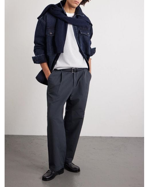 Folk Blue Wide-leg Cotton Trousers for men