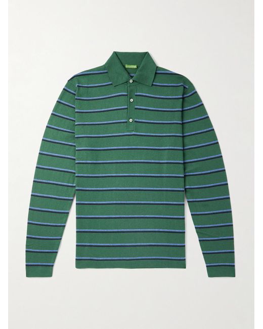 Sid Mashburn Green Slim-Fit Striped Cotton And Cashmere-Blend Polo Shirt for men