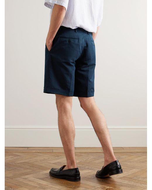 Brioni Blue Lerici Straight-leg Linen And Cotton-blend Shorts for men