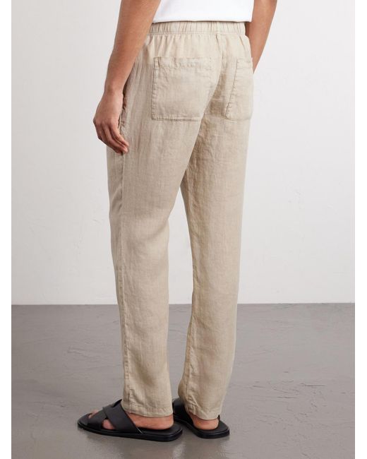 James Perse Natural Straight-Leg Garment-Dyed Linen Drawstring Trousers for men