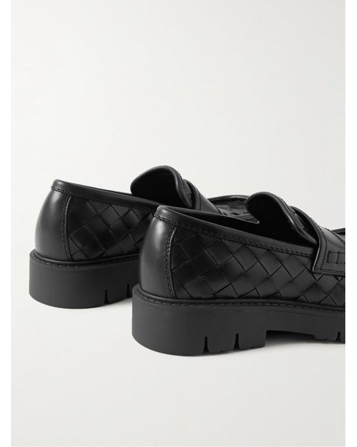 Bottega Veneta Black Haddock Intrecciato Leather Loafers for men