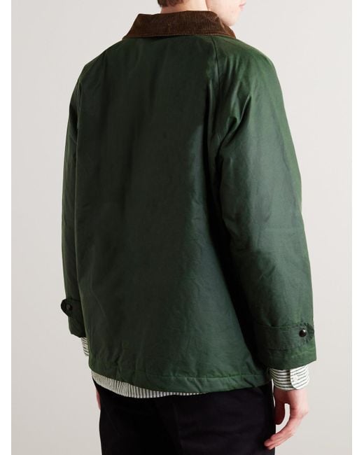 Drake's Green Corduroy-trimmed Waxed-cotton Jacket for men