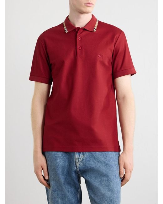 Burberry Logo-Embroidered Checked Cotton-Piqué Polo Shirt for men