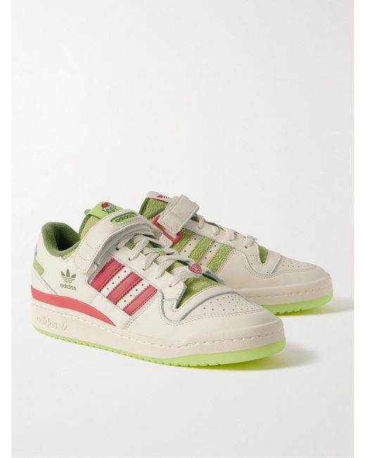 Adidas Originals Natural The Grinch Forum Low V2 Suede-trimmed Leather Sneakers for men