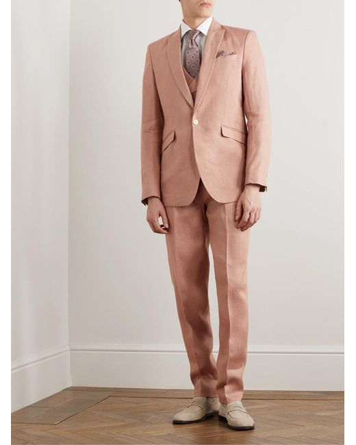 Favourbrook Pink Sidmouth Slim-Fit Shawl-Collar Double-Breasted Linen Waistcoat for men