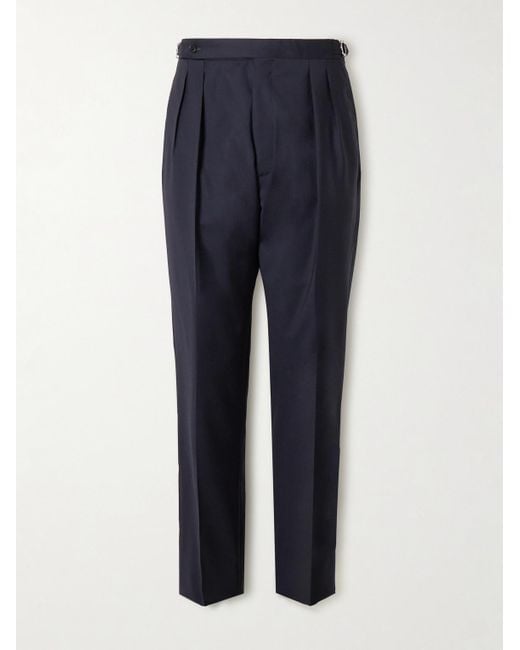 De Petrillo Blue Straight-leg Pleated Virgin Wool-blend Trousers for men