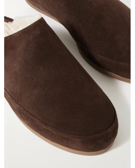 Mulo Brown Shearling-Lined Suede Slippers for men