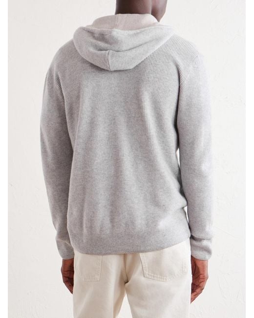 Eleventy Gray Ribbed Cashmere Zip-Up Hoodie for men